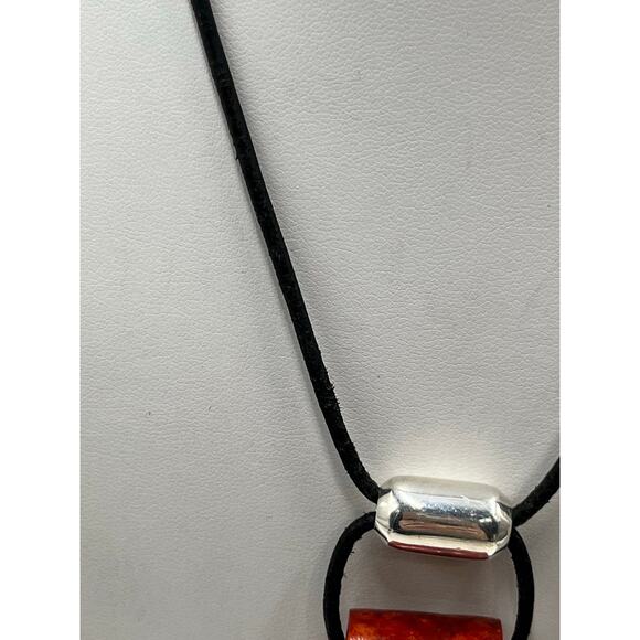 Silpada Sterling Silver Black Leather Cardinal Rule Coral Pendant Necklace N0965 - Picture 6 of 11